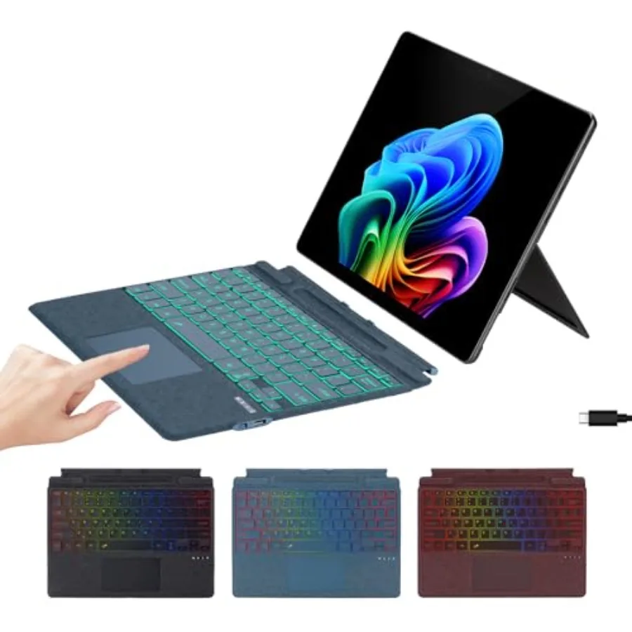 

Microfiber Leather Keyboard for Surface Pro 11/10/9/8/X tooth Keyboard Type Cover with Palm Rejection Touchpad Pen Holder Type-