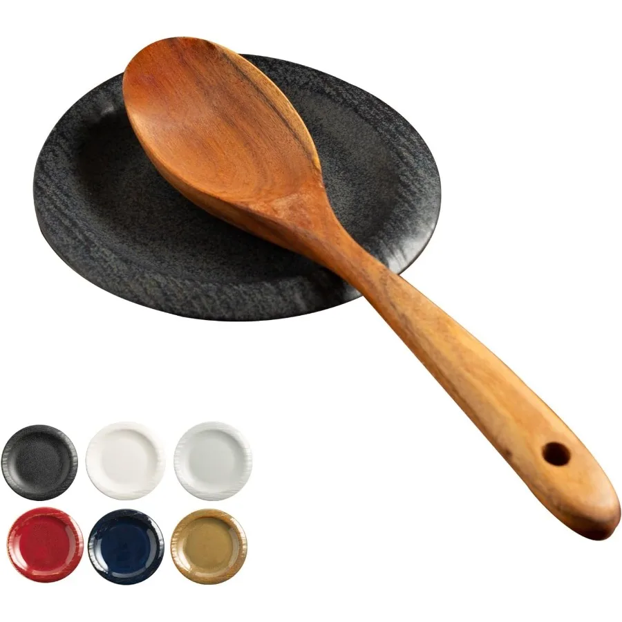 

Spoon Rest for Stove Top Ceramic Spoon Holder Kitchen Counter Utensil Rest for Cng Spatula Ladles Farmhouse Style black