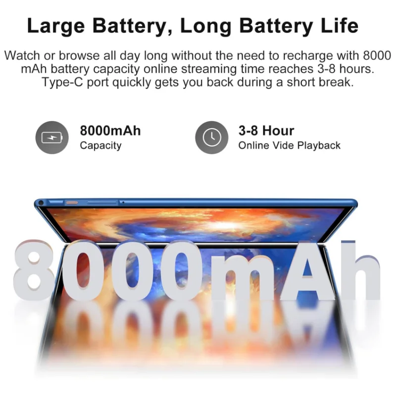 Oangcc 10,1" Android 12 Tablet PC UNISOC SC9863A Octa-Core 8000mAh 4GB RAM 64GB ROM 1280*800 IPS Dual Kameras WIFI Bluetooth 5.0