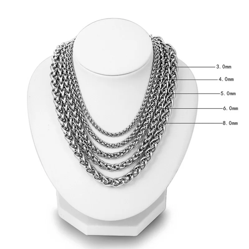 HNSP 3MM-8MM Stainless Steel Twisted Chain Necklace For Men Women Neck Hand Chains Jewelry Accessories