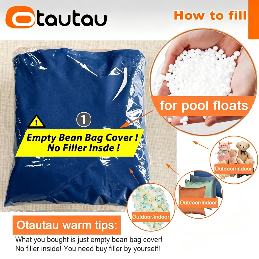 OTAUTAU Outdoor Waterproof Oxford Chaise Lounge Pouf Cover No Filler Garden Beach Camp Beanbag Sofa Bed Puff Salon Ottoman SF062