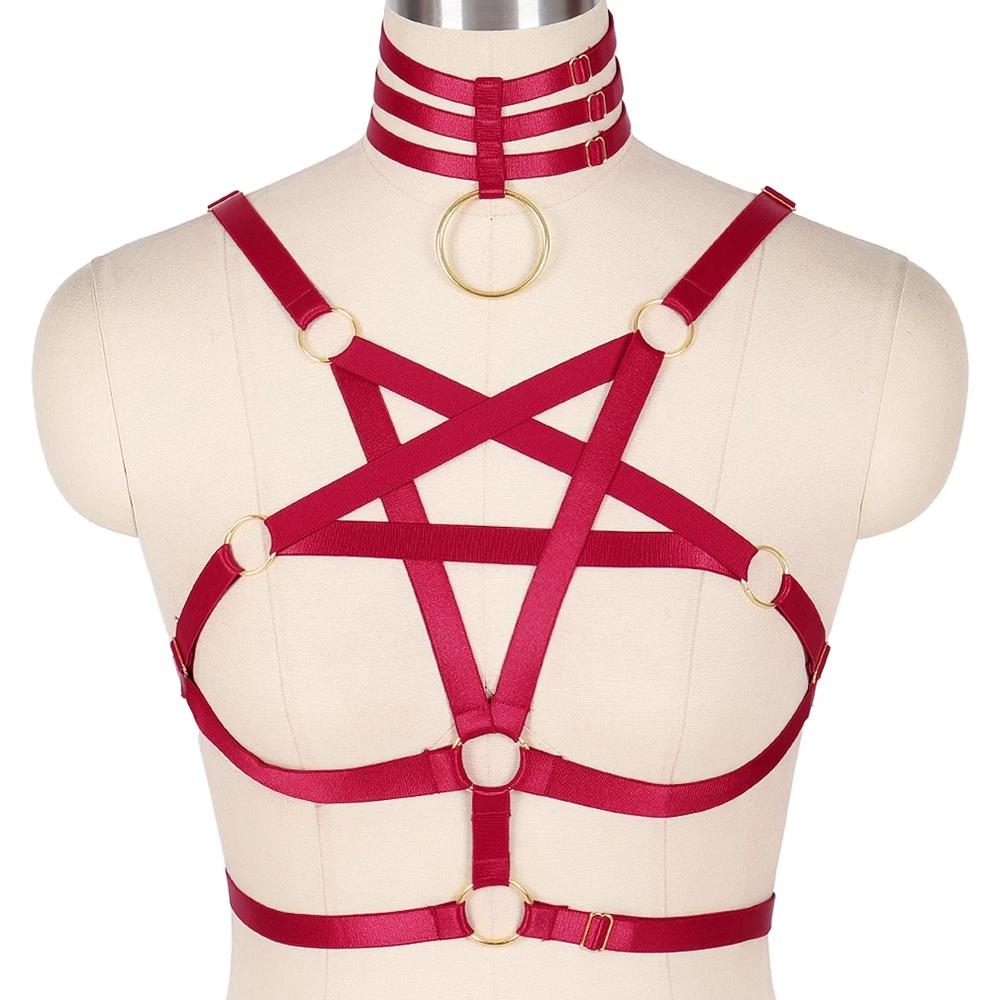 

BONDAGE STRAPPY Harness Belt Sexy Women Pentagram Bralette Body Collar Cage Bra Dance Rave Wear Harness Lingerie Suspender