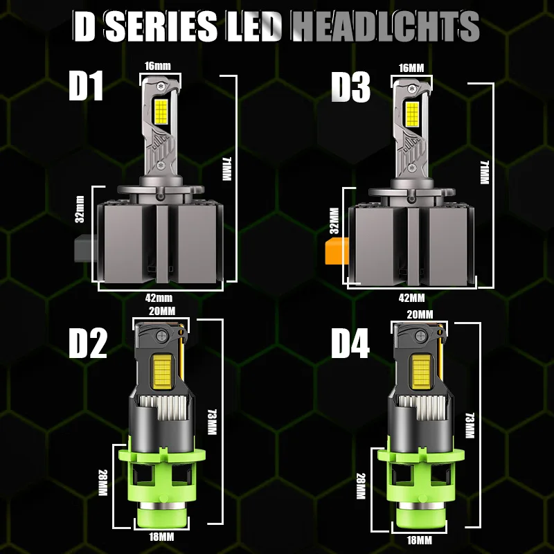D2S D4S D3S D1S Led سيارة المصابيح الأمامية لمبة D2R D4R LED سيارة ضوء عالية الطاقة 2500 واط 1:1 التوصيل والتشغيل 4000000LM توربو مصباح 6500 كيلو الأبيض