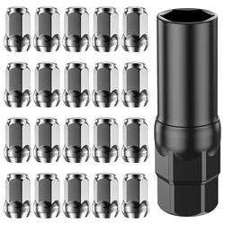 20Pcs Car Wheel Lug Nuts 12mm Cold Forged Steel Black Thread Wheel Lug Nuts Set with 1 Socket Rustproof Sturdy Car Wheel Lug