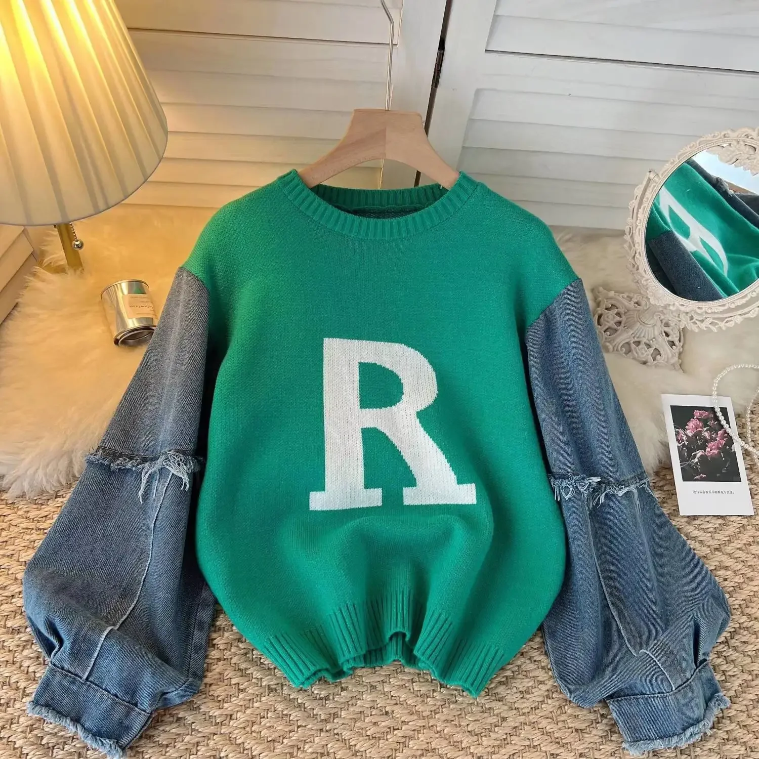 

Femme Korean Fashion Patchwork O-neck Long Sleeve Sweatshirts Sweater Autumn Winter Casual Letter Loose Pullovers T-Shirts New