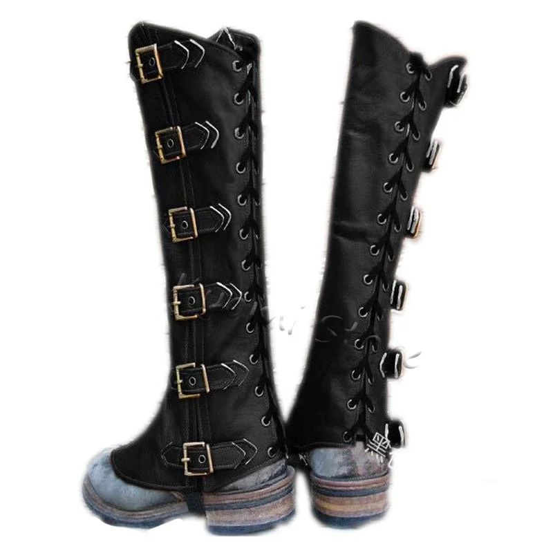 Unisex Medieval Gothic Punk Leg Armor Viking Warrior Knight Bandage Buckle Boots Case Cosplay Shoes Cover Hiking Foot Guard Prop