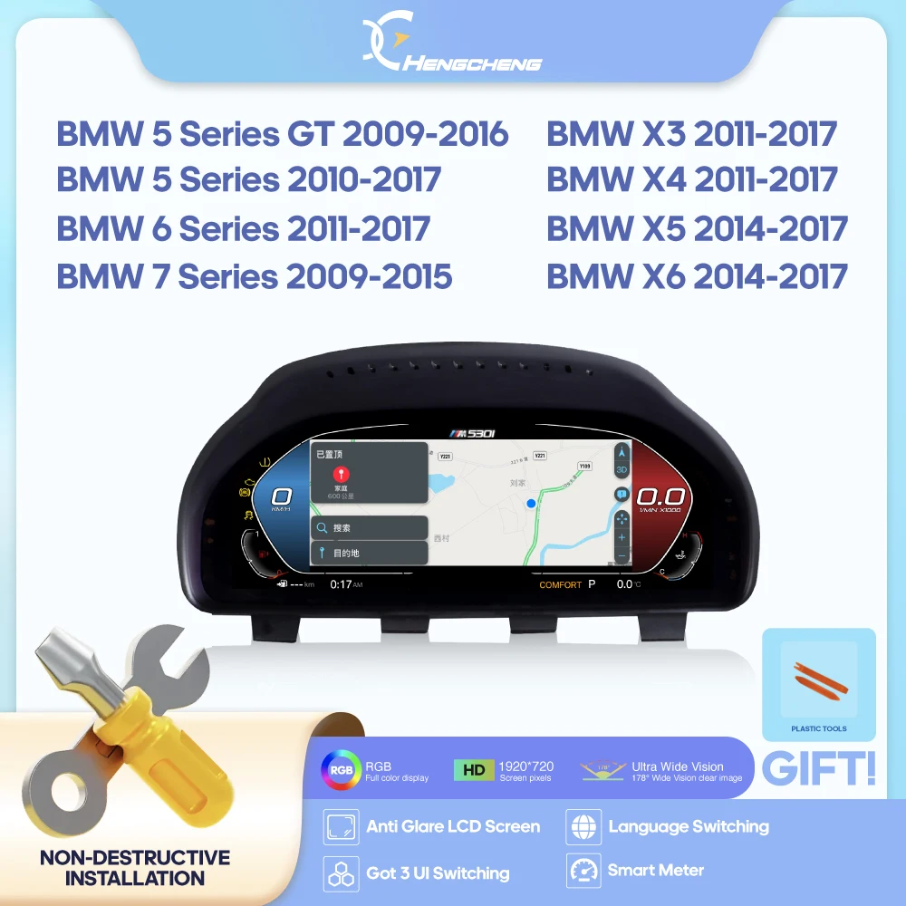

For BMW 5 Series GT 6 Series 7 Series X3 X4 X5 X6 2009-2017 Car Digital Cluster LCD Dashboard Carplay Cockpit Virtual Instrument