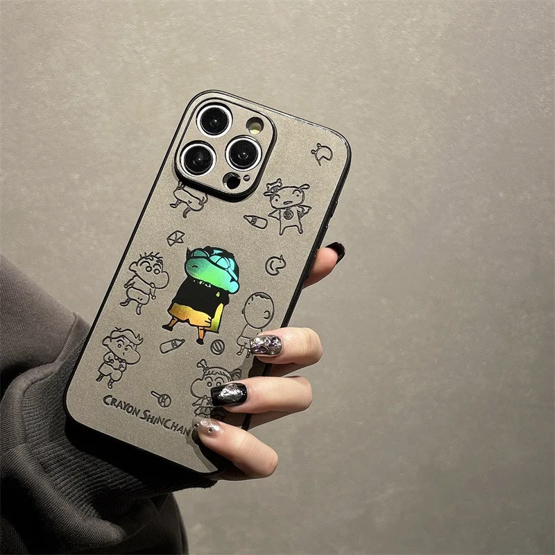 مضحك الكرتون تلوين شينشان النقش الجلود الملمس الليزر قضية الهاتف آيفون 17 الهواء 16 15 14 13 12 برو ماكس غطاء مقاوم للصدمات #6