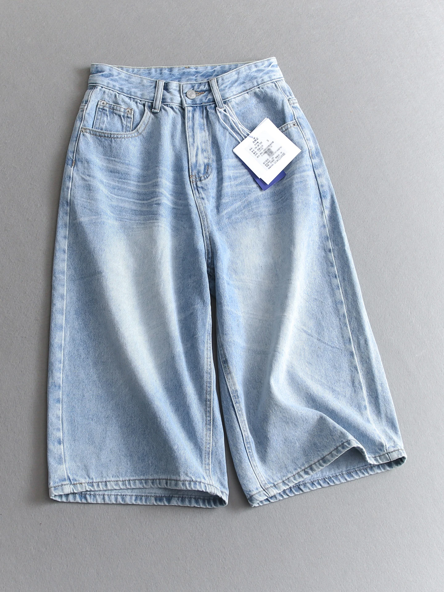 

Retro Blue Washed High Waist Loose Straight Leg Jeans Wide Leg Pants Women's Denim Seven-Foot Trousers Casual Summer Jeans
