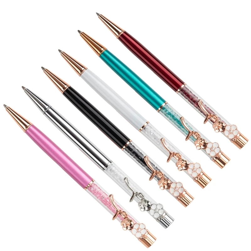 꽃 펜 클립 크리스탈 서명 펜 트위스트 액션과 6Pcs 크리스탈 볼펜