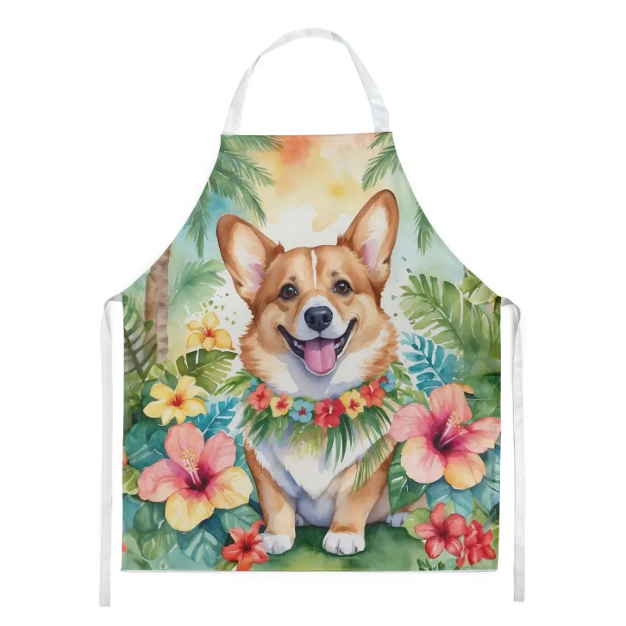 

Corgi Luau Apron Cooking Kitchen Server Baking Crafts Gardening for Adult Women Men Unisex Large Multicolor