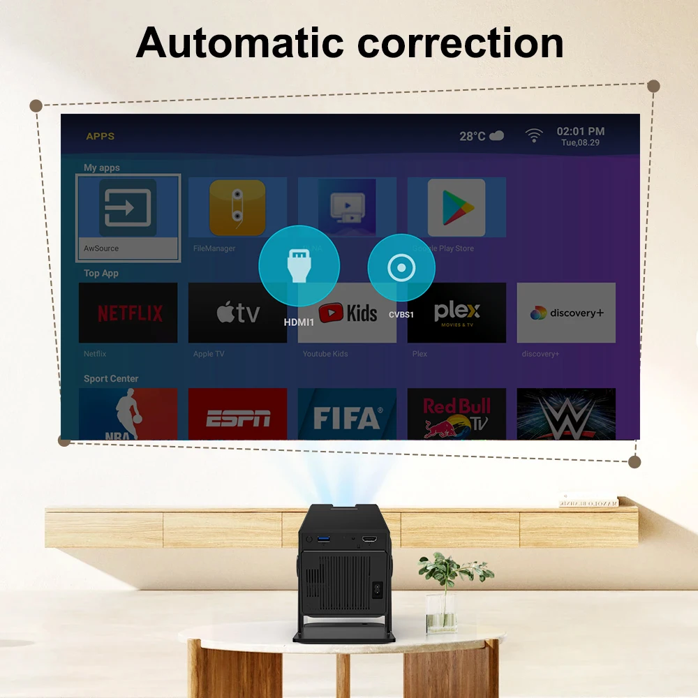 Imagem -03 - Projetor Android Cinema em Casa Keystone Hdmi 1080p 4k Amlogic 950s 6g Wifi bt 250ansi Polaring-p50mini