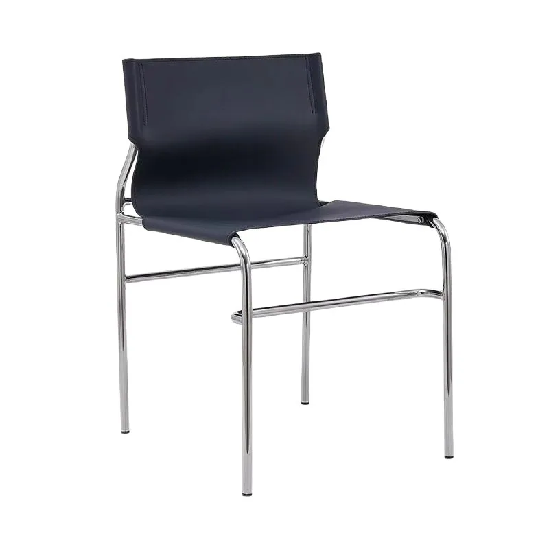

Italian minimalist saddle leather dining chair stainless steel Nordic designer light luxury