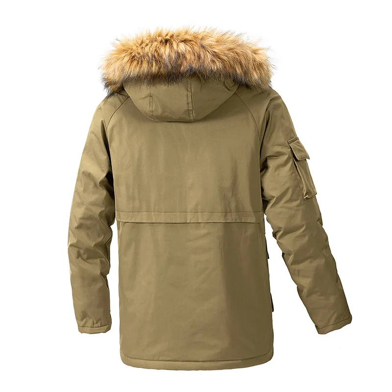 Cuello de piel polar Otoño Invierno moda abrigo hombres prendas de vestir exteriores ropa con capucha Chaqueta larga cárdigan acolchado grueso nuevo Casual Parkas Tops