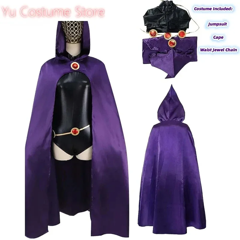 ティーン・タイタンズ-レイヴン-コスプレ衣装-デラックス-ジャンプスーツ-ケープ-ベルト-スーツ-ハロウィン-ユニフォーム-女性用-2025-yu-costume4-v'5f-6j-8'