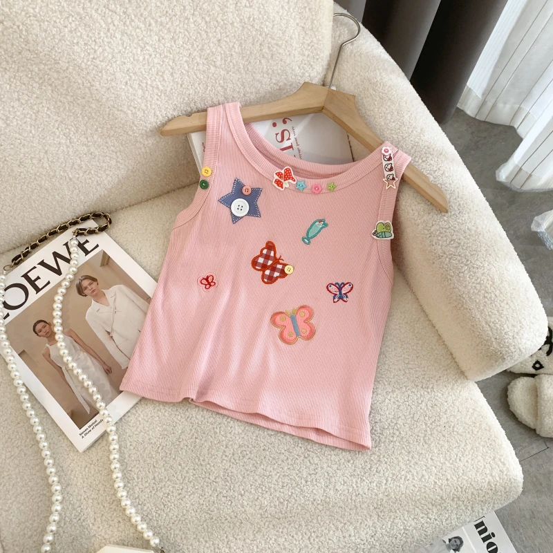 Elegante bordado camisola colete feminino fino malha colheita topos camisetas verão sem mangas streetwear moda chique senhoras malhas jumpers