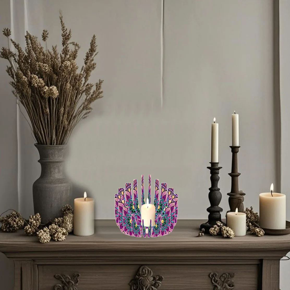 

Creative DIY Diamond Sticker Candlestick Flower Geometry Pattern Interior Design Diamond Painting Candlestick Ornament