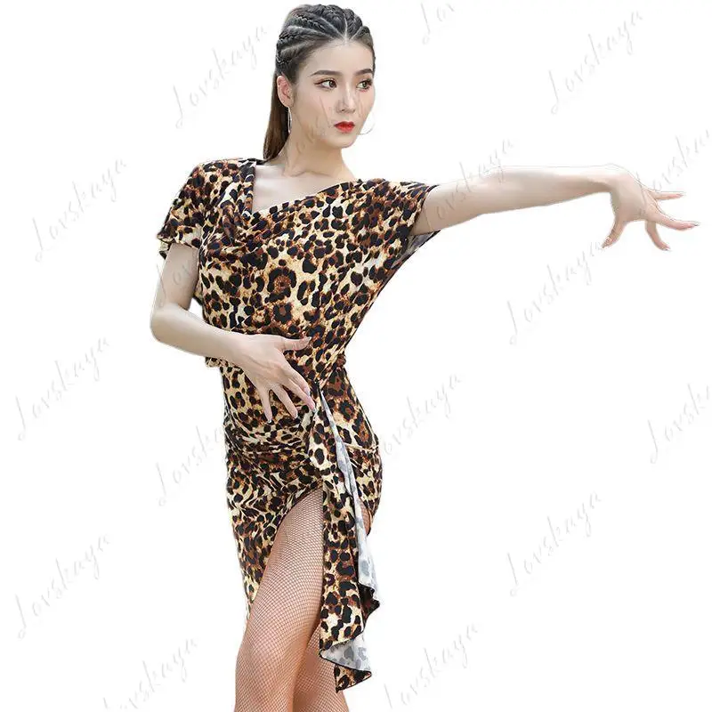 

Latin Dance Costume - Women's Irregular Leopard Print Dance Dress, Dance Practice Outfit, Performance and Competition Dress