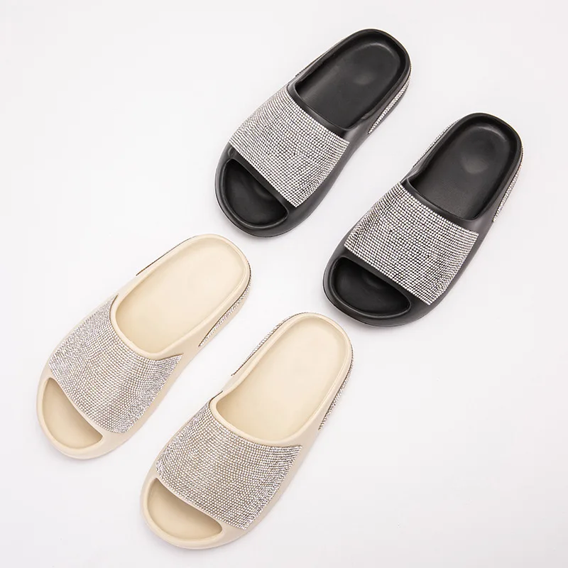 2024 Summer Women Slides Shoes Europe INS Thick Bottom Diamond Slippers New Online Celebrity Bling Bling Outdoor Fashion Sandals