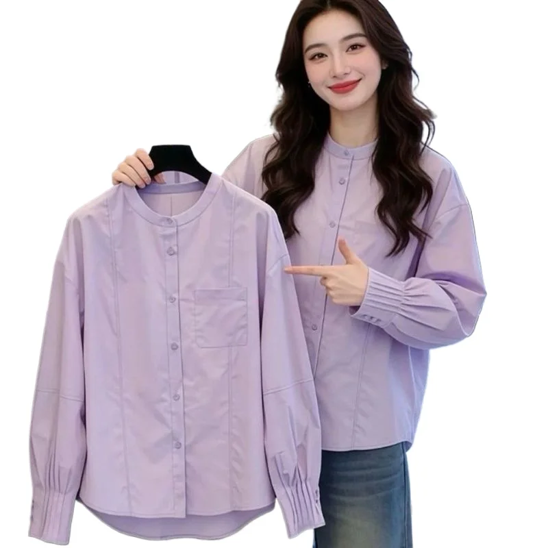 

Новая женская куртка-рубашка весна-осень 2026 в западном стиле, высококачественная, с дизайнерским акцентом, красивая, фиолетовая, с круглым вырезом, топ для женщин