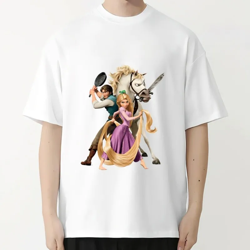 MINISO Disney Rapunzel T Shirt Men Couple Combination Women Clothes Short Sleeve Collar Fashion Cotto