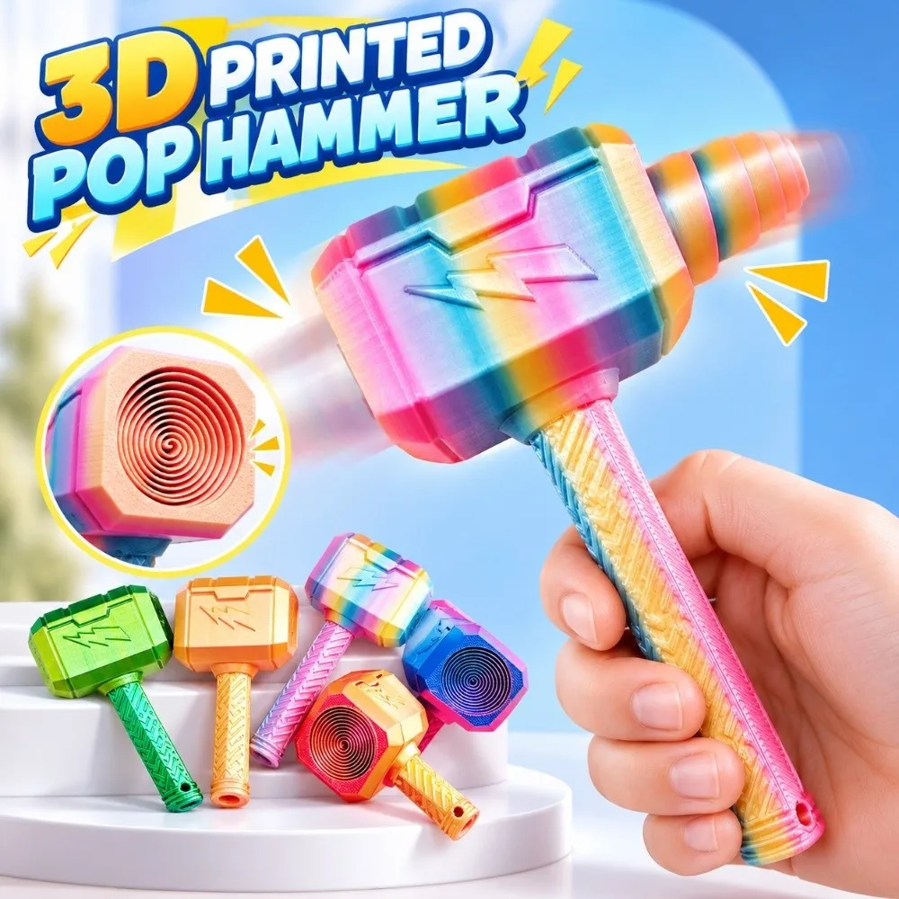 New 3D Printed Bounce Hammer Bounce Action Hammer Shape Colorful Hammer Pendant Novelty Stress Relief Toy Novelty Gift