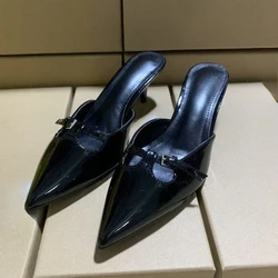 Elegant Slingbacks Women Sandals summer 2025 Luxury Desinger Pointed Toe Chic Buckle Black Party High Heels Lady Mules Shoes
