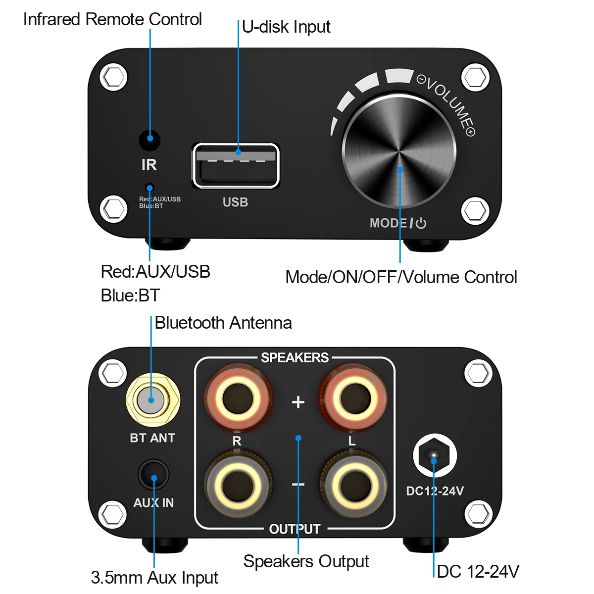 VIRE Home Theater System Digital Audio Amp Class D 2.0 Stereo HIFI Fever Grade Bluetooth 5.3 Computer Desktop Digital Amplifier