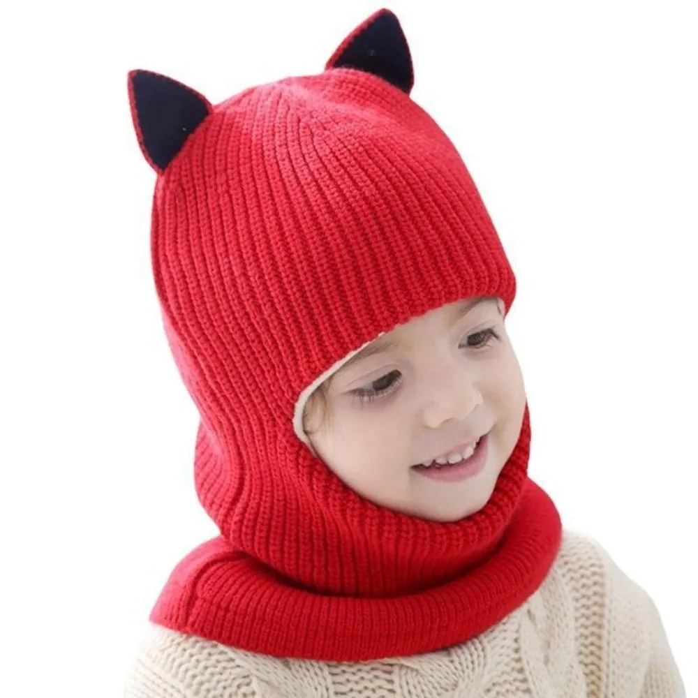 Cute Style Keep Warm Winter Balaclava Hats Thickened Soft Fabric Cute Cat Ears Hats Comfortable Solid Color Kids Hats Kids Wear
