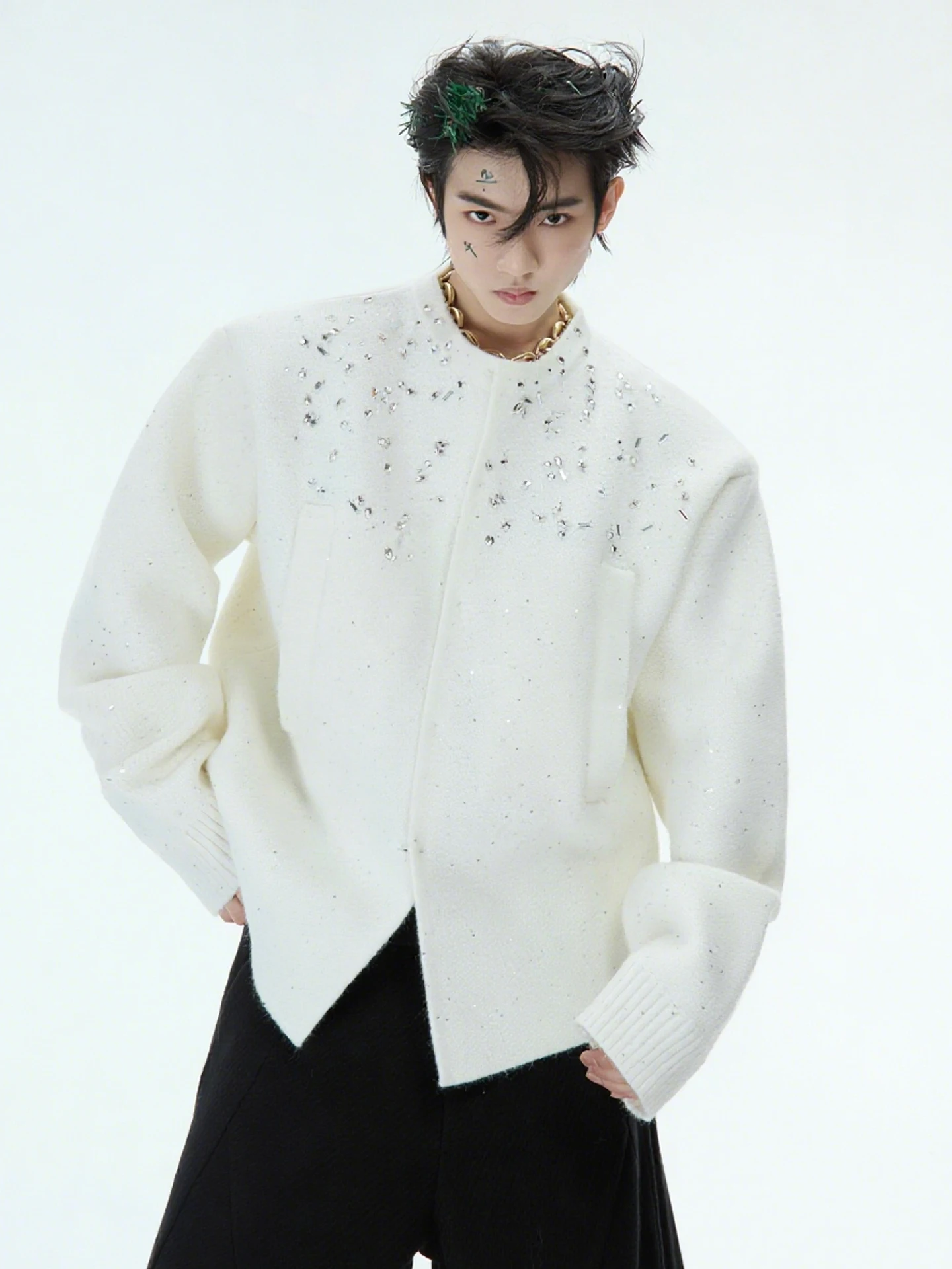 2025 Japanese Style INS Fashion Heavy Embellished Cardigan Sweater for Men Autumn Loose Handsome Casual High-end Knitted Jacket