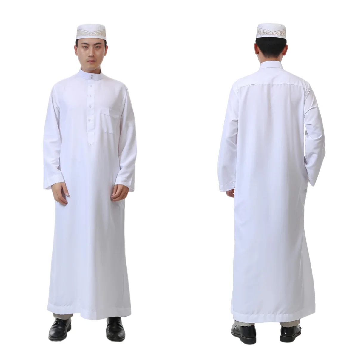 

Classic Men's Thobe, Breathable Cotton-Linen Long Sleeve Stand Collar Dishdasha, Loose Fit Islamic Jubba for Men