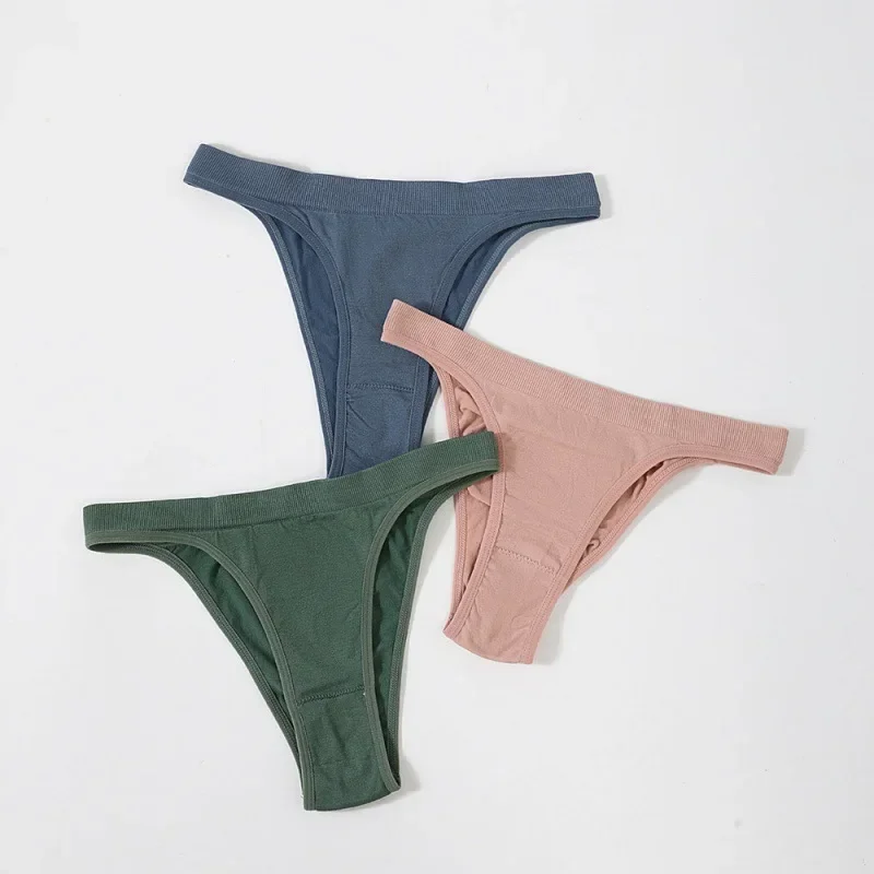 Women Sexy Cotton Panties V-Waist Thong Solid Color Underwear Low Rise Female Soft Intimates Lingerie Lady Bikini Panty