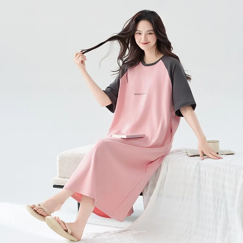 

Ночная рубашка из чистого хлопка, новые летние женские пижамы с короткими рукавами для девочек, ночные рубашки, свободная повседневная одежда для сна, домашнее платье