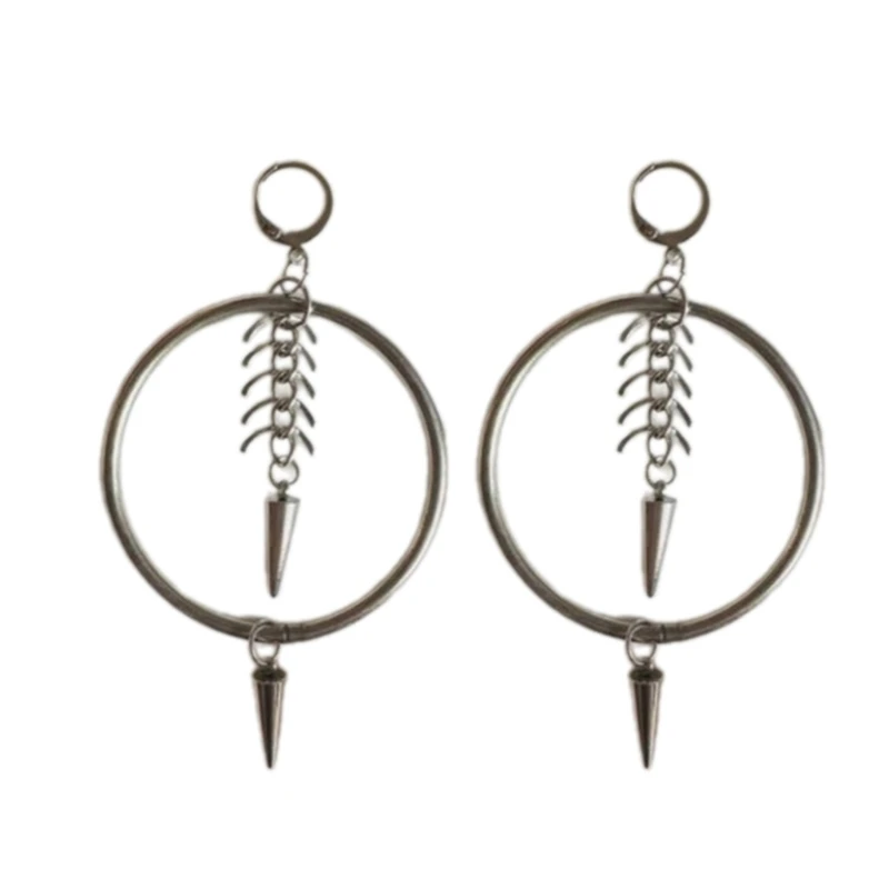 YQ Circle Pendant Ear Rings Cricle Earring with Fishbone Chain Pendant Dangle Ear Hook Jewelry