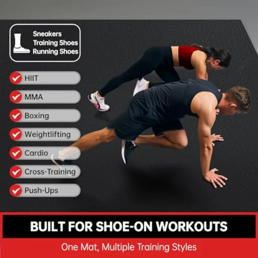 Home workout exercise mat, high-density EVA foam, black, extra thick 7mm for cardio, jump rope, MMA, weights, shoe-friendly