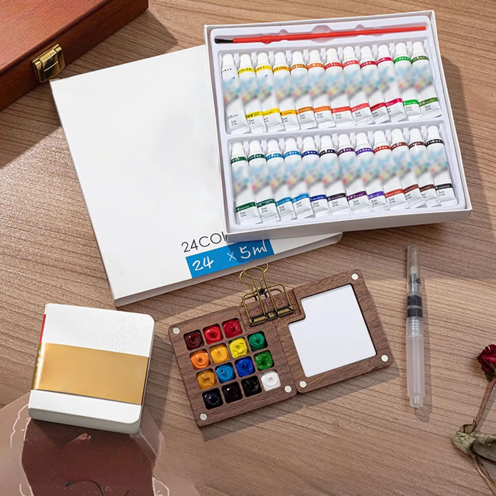 مجموعة ألوان مائية مع فرشاة وكراسة الرسم مجموعة ألوان مائية للسفر مجموعة ألوان مائية للجيب للسفر للرسام والفنان والطلاب المبتدئين #5