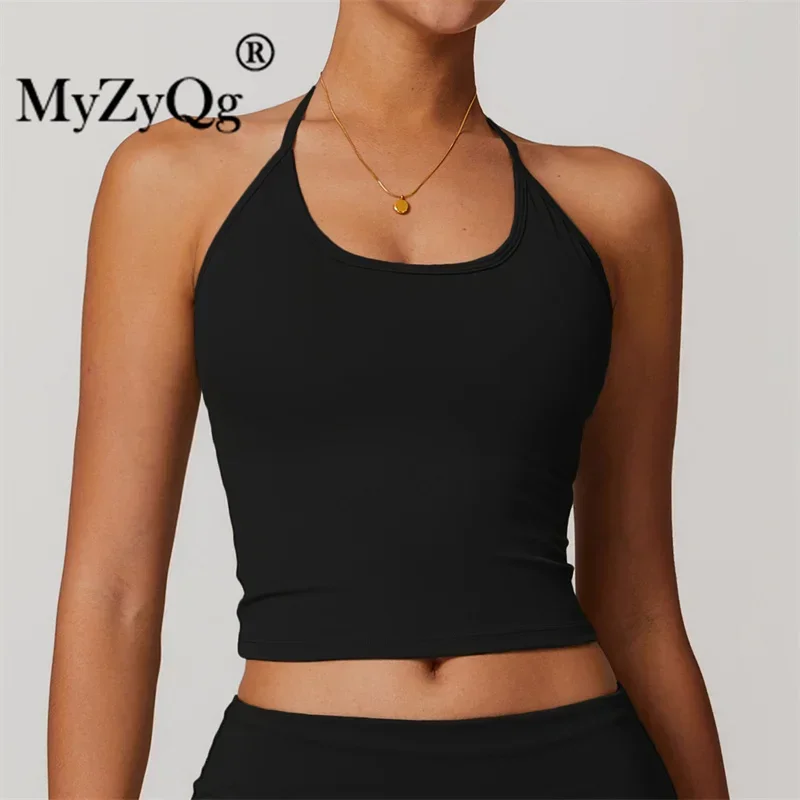 MyZyQg Women Strap Hanging Neck Beautiful Back Yoga Bras Tank Top Pads Casual Tight Sports Vest Quick Dry Fitness Tops Female