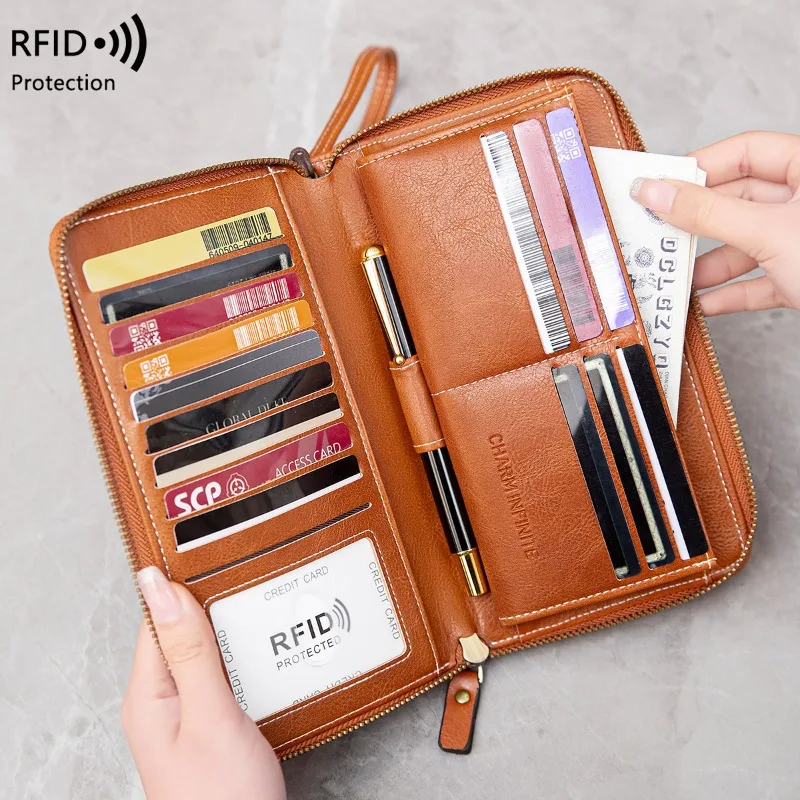 Women Long Wallet RFID Blocking PU Leather Card ID Holders Bag Clutch Coin Purse Female Wallet Card Holder Lady Vintage Clutch