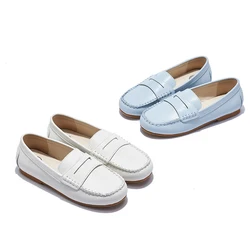 S-AP8-004 Boys And Girls Loafers For School Leather Quality New White Blue Kids Shoes Hot Trend For Spring Lovely