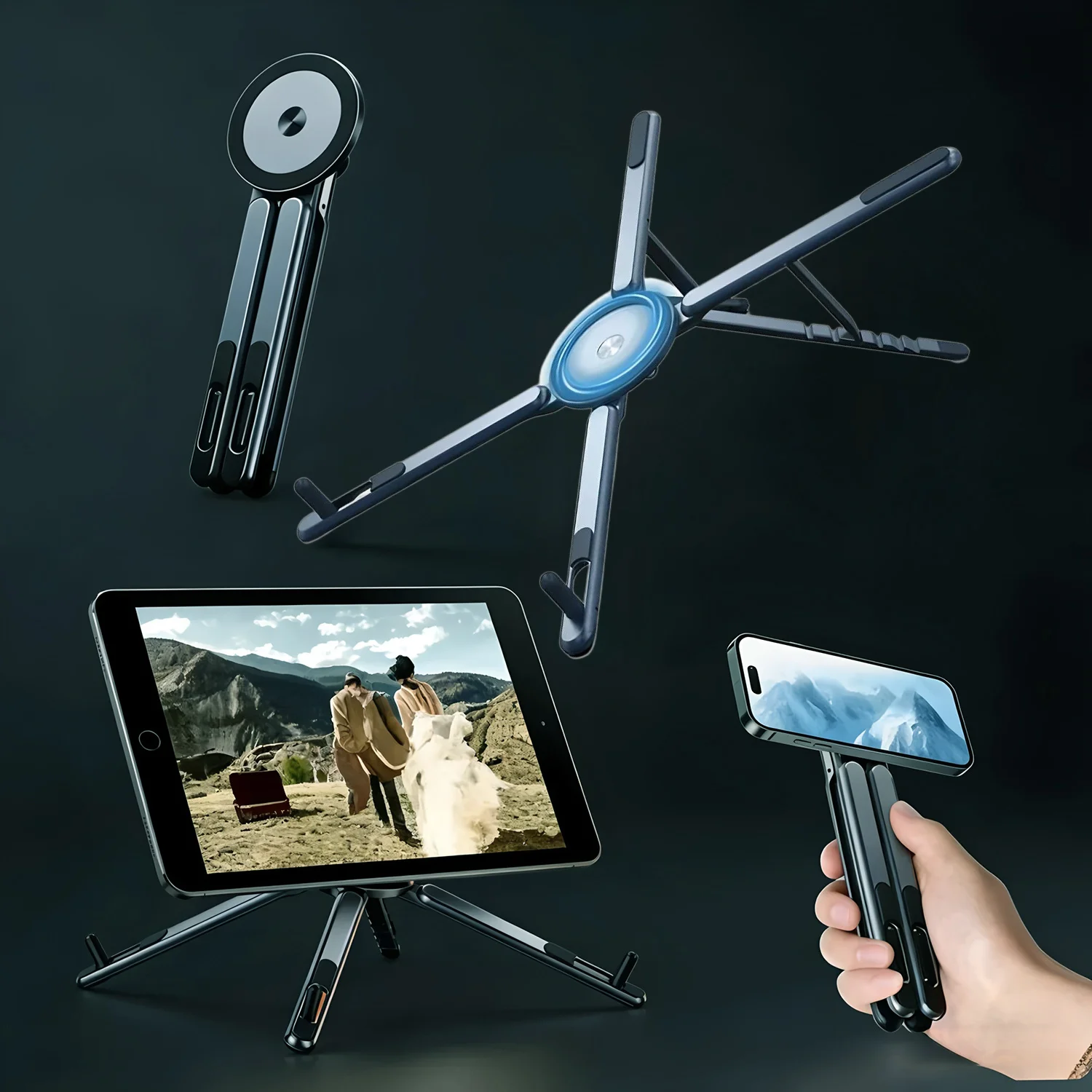 Foldable Magnetic Laptop Stand Aluminum Alloy Portable Adjustable Stand Heat Dissipation Holder for Smart Phone Tablet Notebook