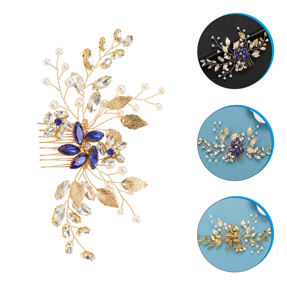 

Pearl Blue Rhinestone Hair Comb Elegant Bridal Accessories for Wedding Party Prom Pageants Birthday Special Occasions Charm