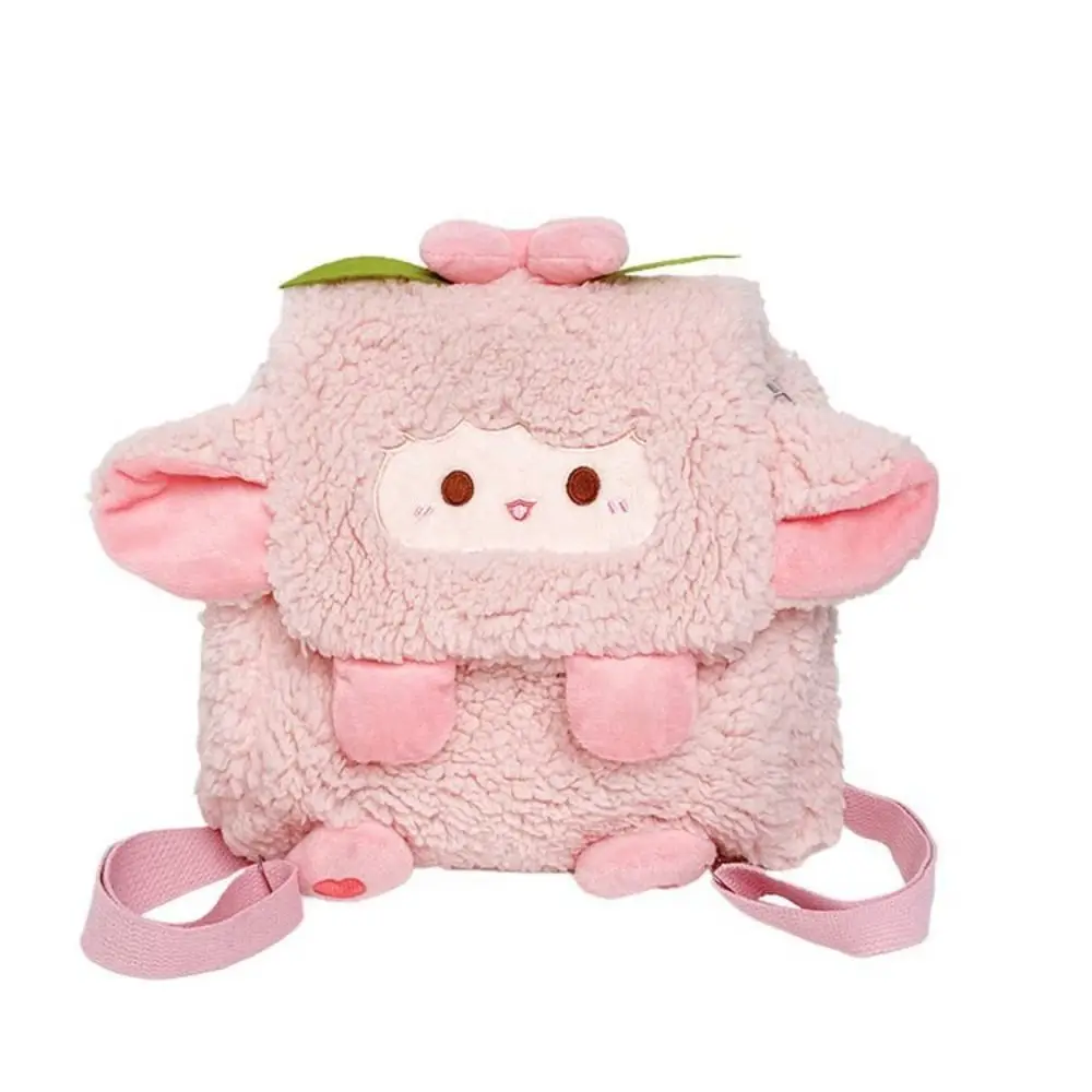 Casual Fluffy Cute Sheep Bag Soft Heart Plush Sheep Backpack Bow Kawaii Students