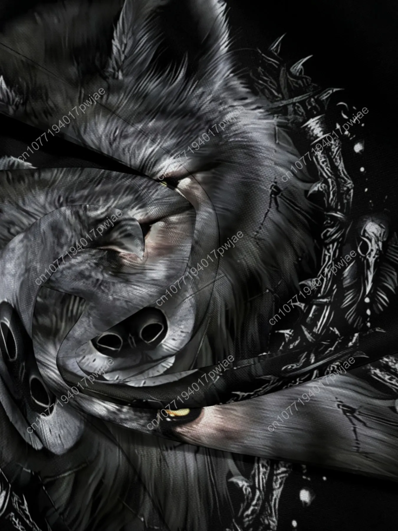 Giacca in pile da uomo con stampa lupo 1 pezzo con tasca a marsupio, felpa sportiva casual, tessuto lavorato a maglia in poliestere, manica lunga, coulisse, Z