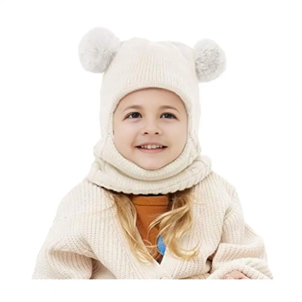 

Knitted Hat Children's Winter Hat with Dual Fur Balls Breathable Thermal Cap for Kids Thickened Velvet Lining Outdoor School