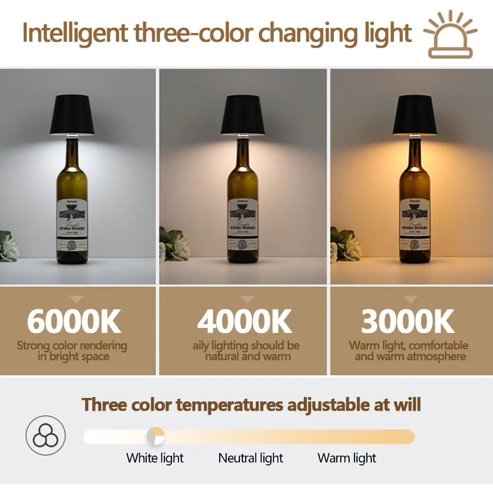 Wireless Wine Bottle Lamp Type-C Charging Touch Control Wine Bottle Light Dimming LED Table Lamp Bar Cafe Atmosphere Night Light