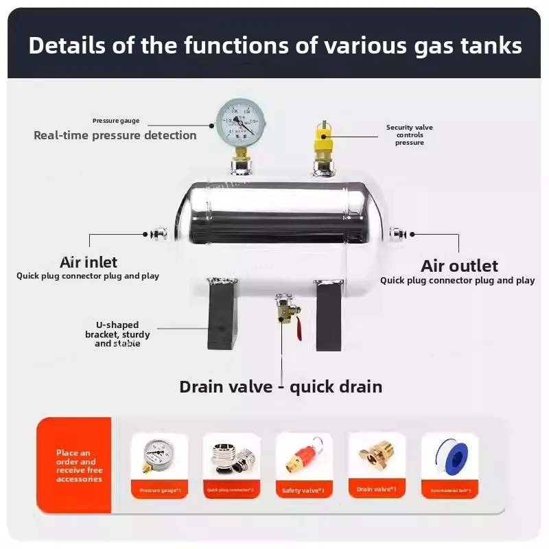 0.8L (0.2 Gallon) Stainless Steel Air Tank, G1/4 Port, Vacuum Buffer Pressure Tank for Air Compressor