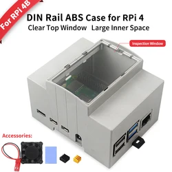Raspberry Pi 4B ABS Case DIN Rail Mount Large Inner Space Protection Enclosure with Cooling Fan Heatsinks for Pi 4 Model B
