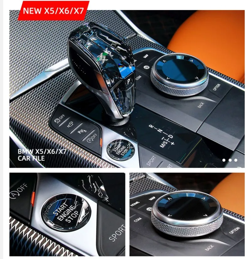 Crystal 3-Piece Set Gear Shift Knob Volume Button for BMW G05 G06 G07 F40F44 G14 G15 G16 G20 G22 G28 G29Car Interior Accessories