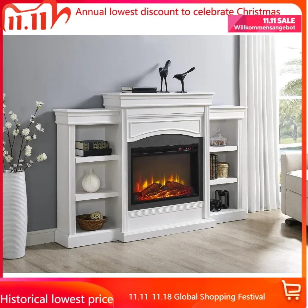 

Lamont 69 Inch Electric Fireplace with Mantel, Shelves, Replaceable Fireplace Insert Heater, Remote Control, Time