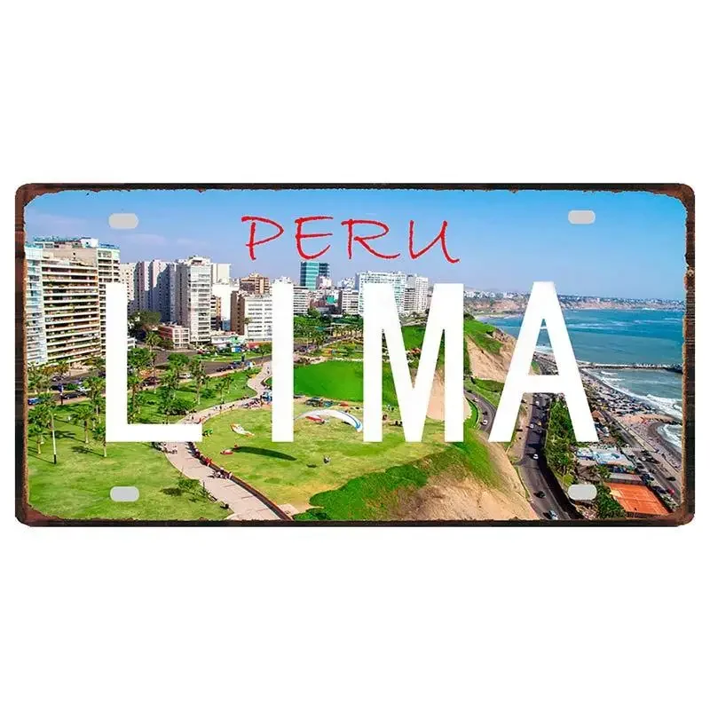 Peru Lima Cusco Car License Metal Pate Tin Sign Retro Rusted  Art Craft Wall Poster Decor For Bar Garage Home Decoration Plaques